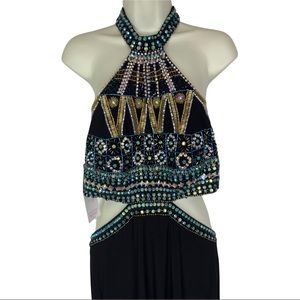 Dave & Johnny Junior’s Black Halter Neckline Long Dress Pageant Gown Maxi